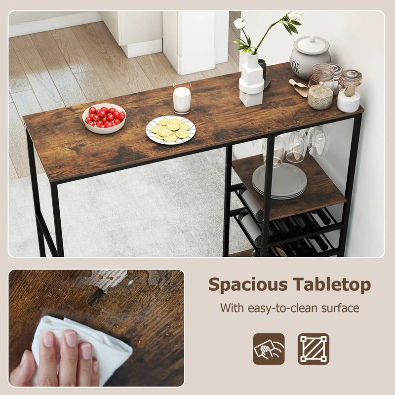 Long Bar Table Bar Height Dining Table with Storage Shelves-Rustic Brown by DirectDeals
