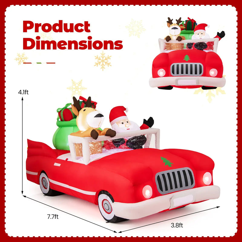 7.7 Feet Long Christmas Inflatable Santa Claus and Reindeer Riding Red Car with Gift Bag and 9 LED White Lights by DirectDeals