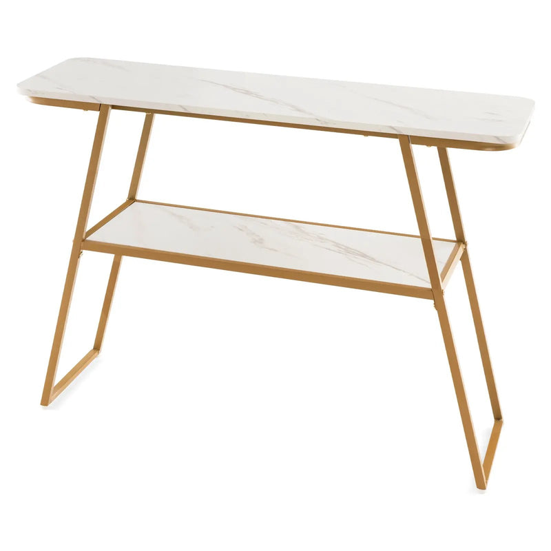 Console Table with Open Shelf Gold Metal Frame Living Room Hallway-White by DirectDeals