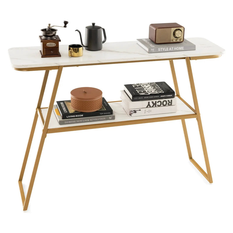 Console Table with Open Shelf Gold Metal Frame Living Room Hallway-White by DirectDeals