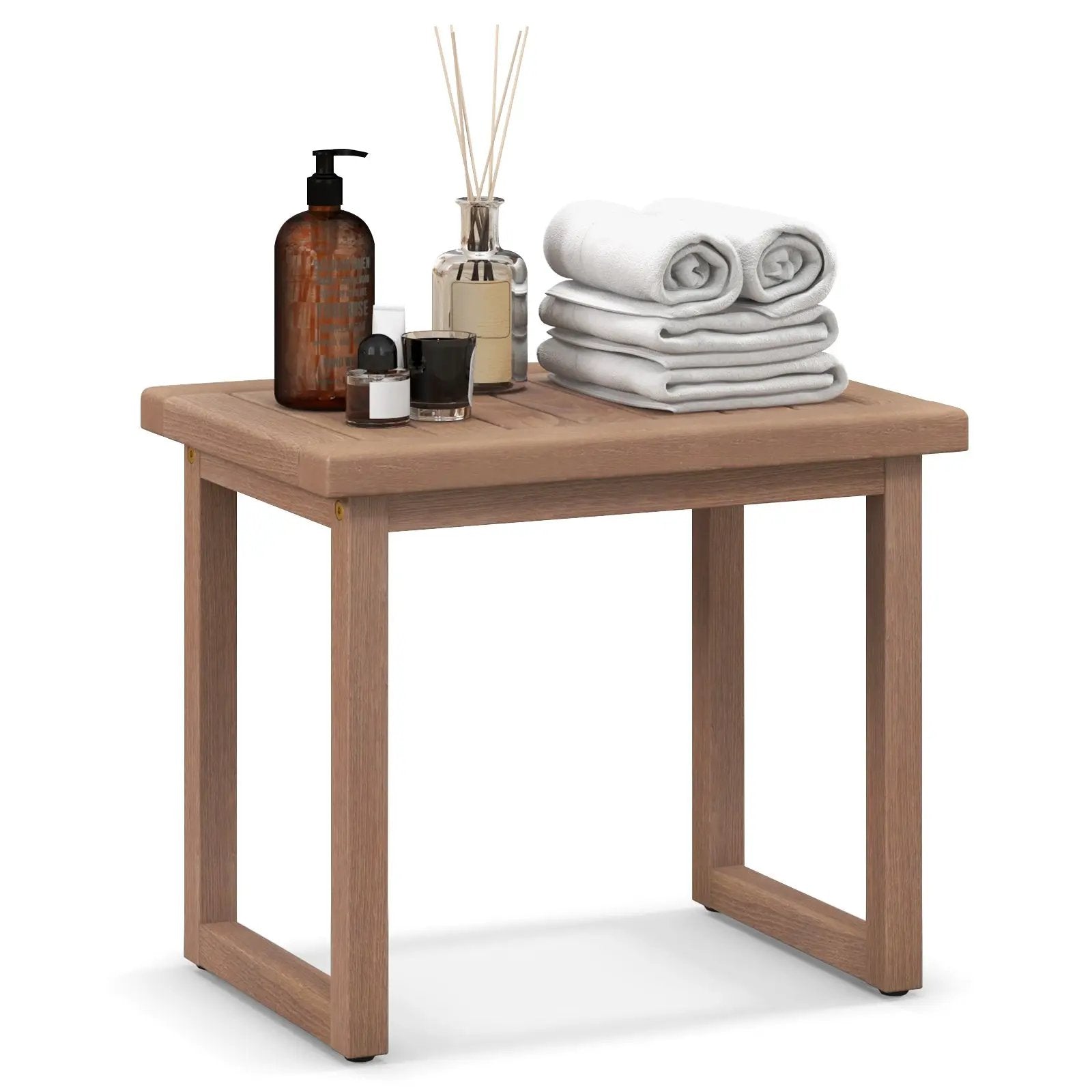 Long Natural Wood Bath Spa Stool with Non-slip Foot Pads for Elderly by DirectDeals