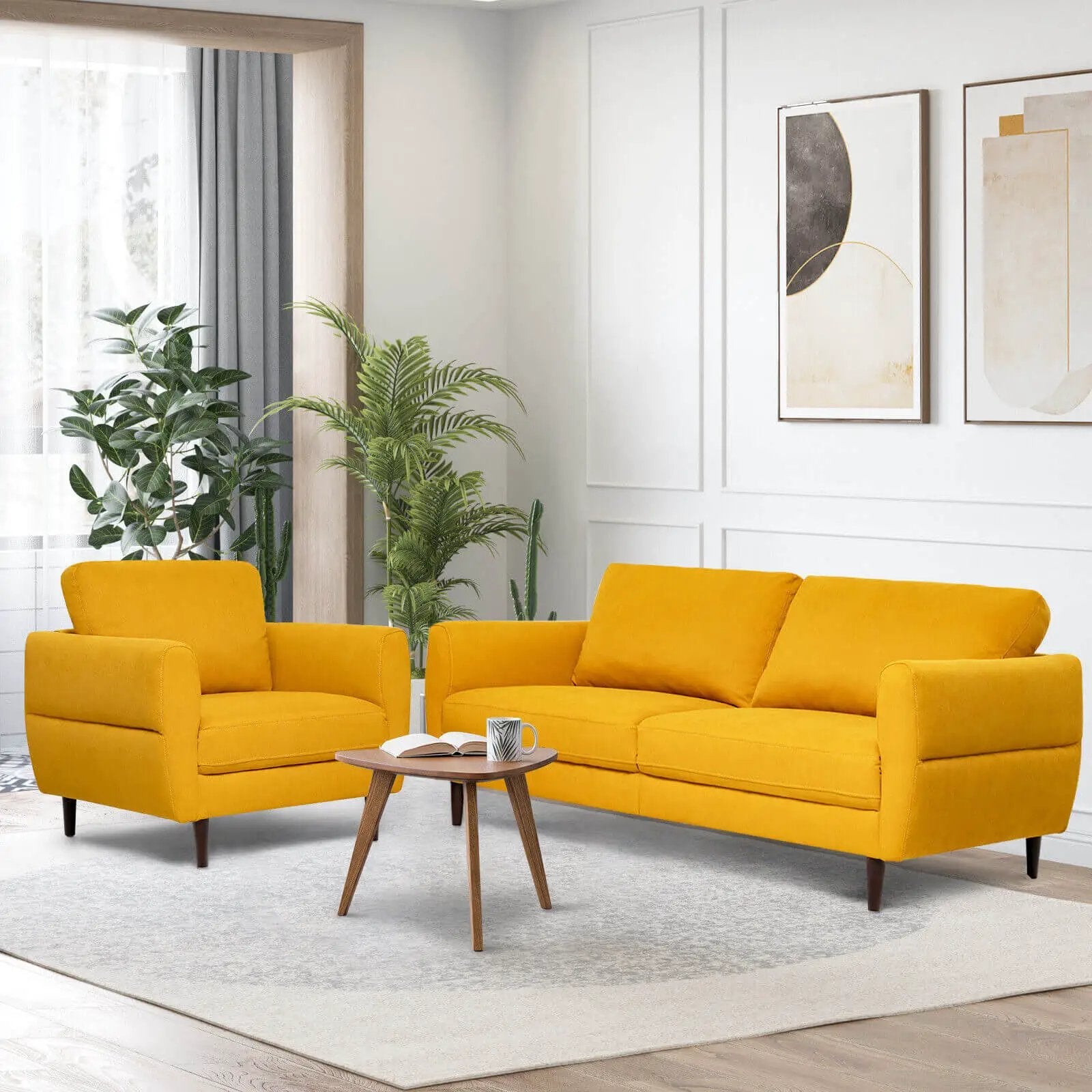 2 Pieces Upholstered Sofa Set with Removable Cushion Covers by DirectDeals