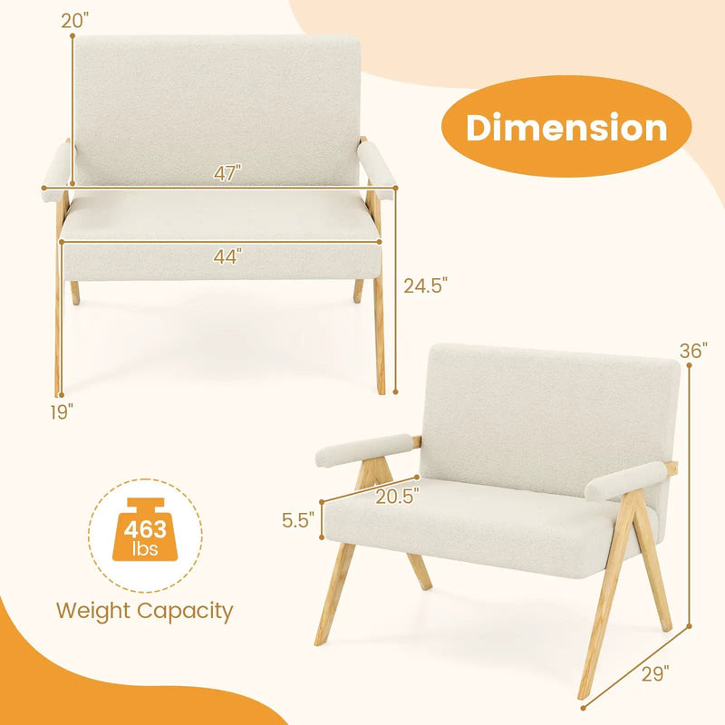 Loveseat Sofa with Armrests and Wooden Legs by DirectDeals