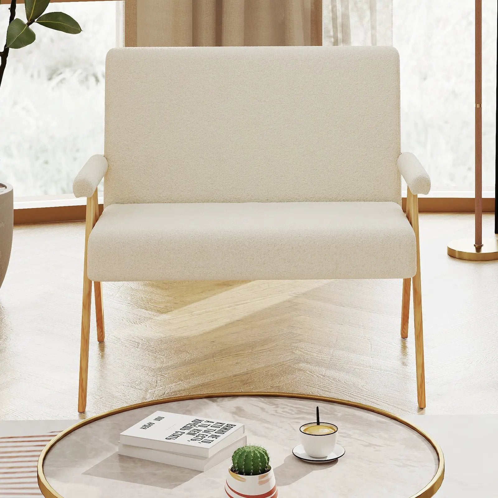 Loveseat Sofa with Armrests and Wooden Legs by DirectDeals