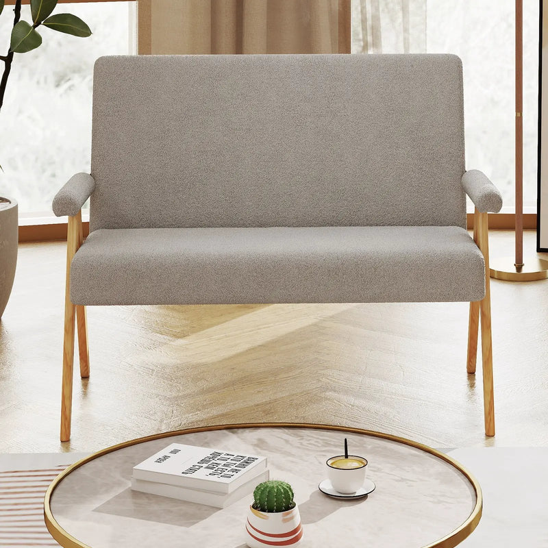 Loveseat Sofa with Armrests and Wooden Legs by DirectDeals
