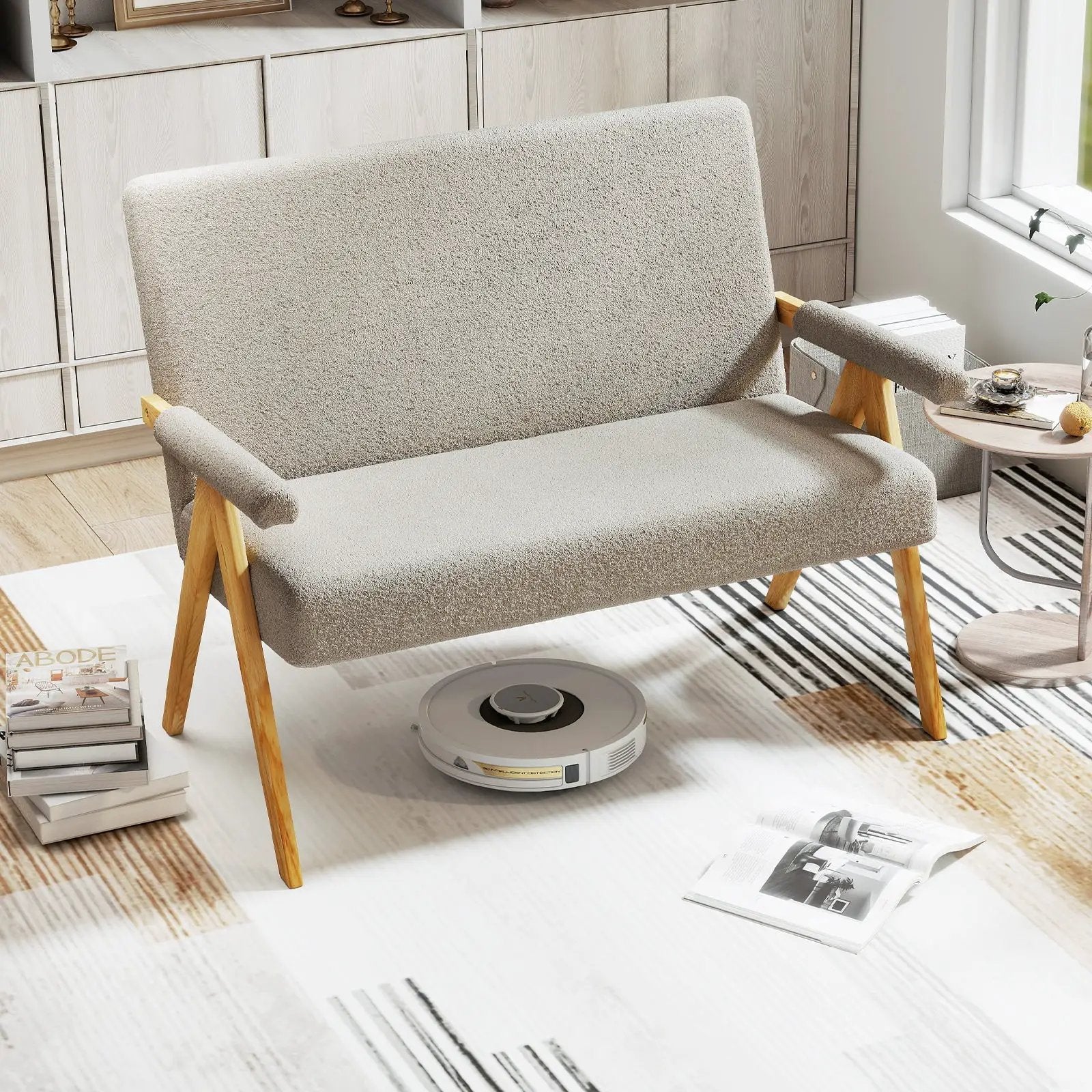 Loveseat Sofa with Armrests and Wooden Legs by DirectDeals