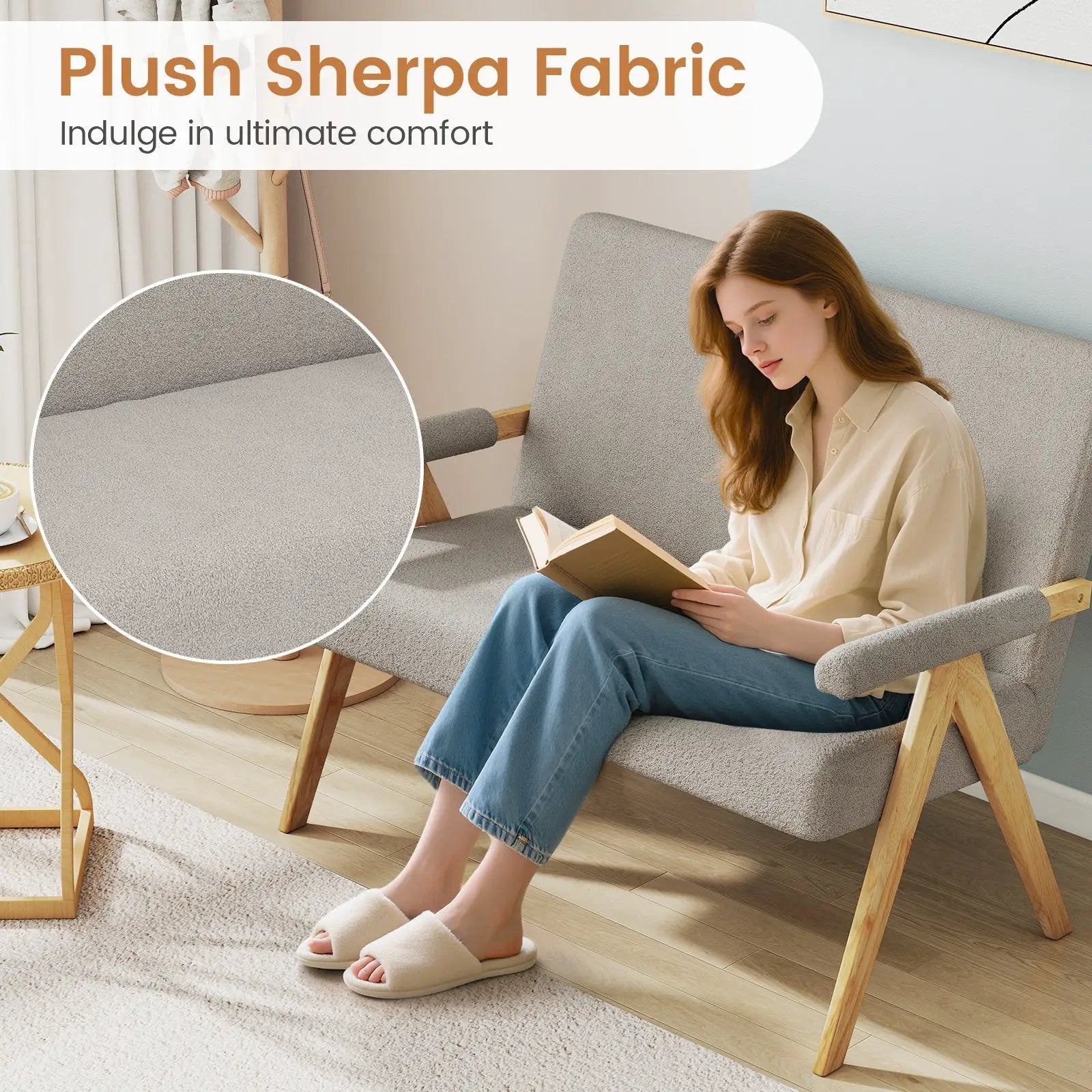 Loveseat Sofa with Armrests and Wooden Legs by DirectDeals