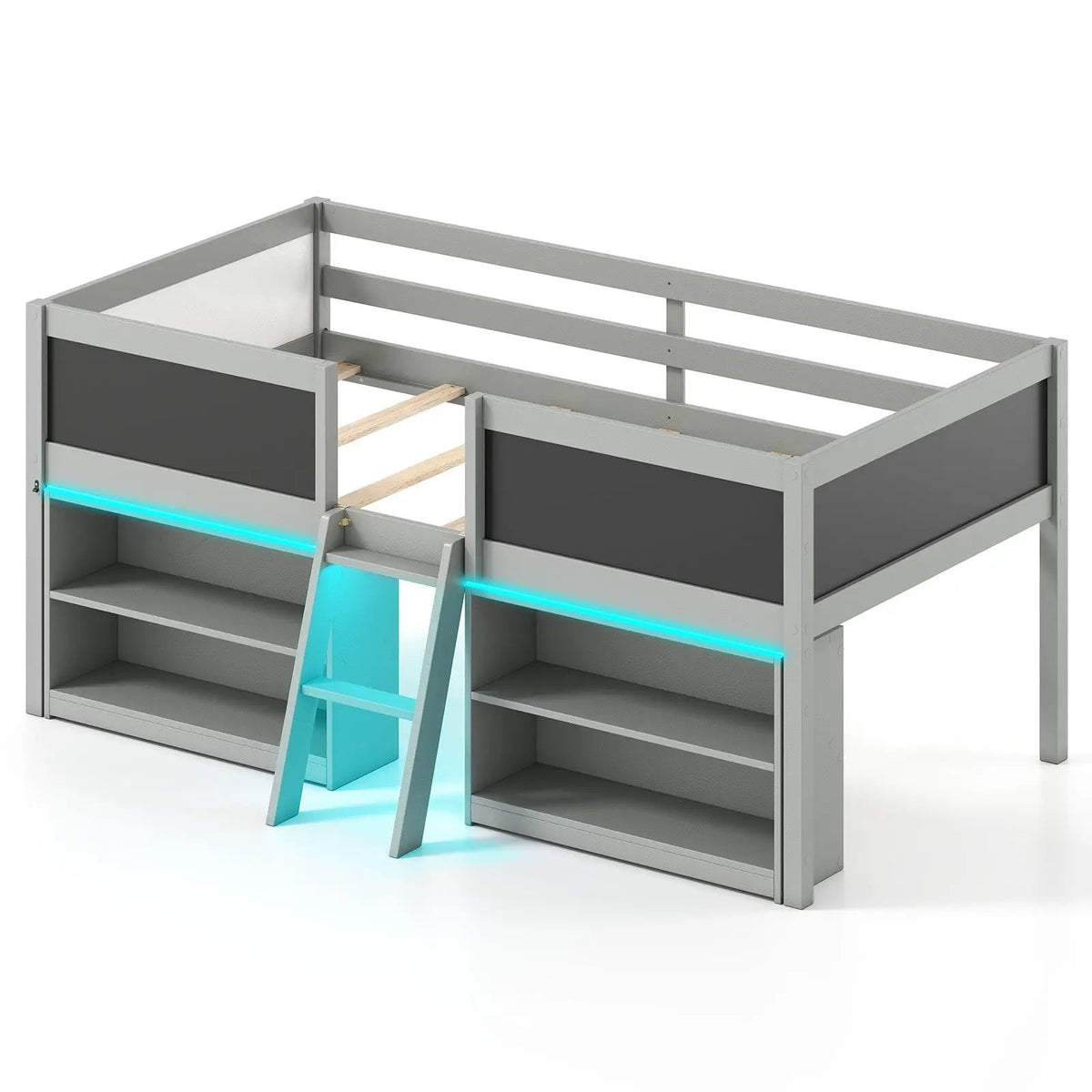 Low Loft Bed with LED Lights Kid's Cabin Bed with Bookcases by DirectDeals