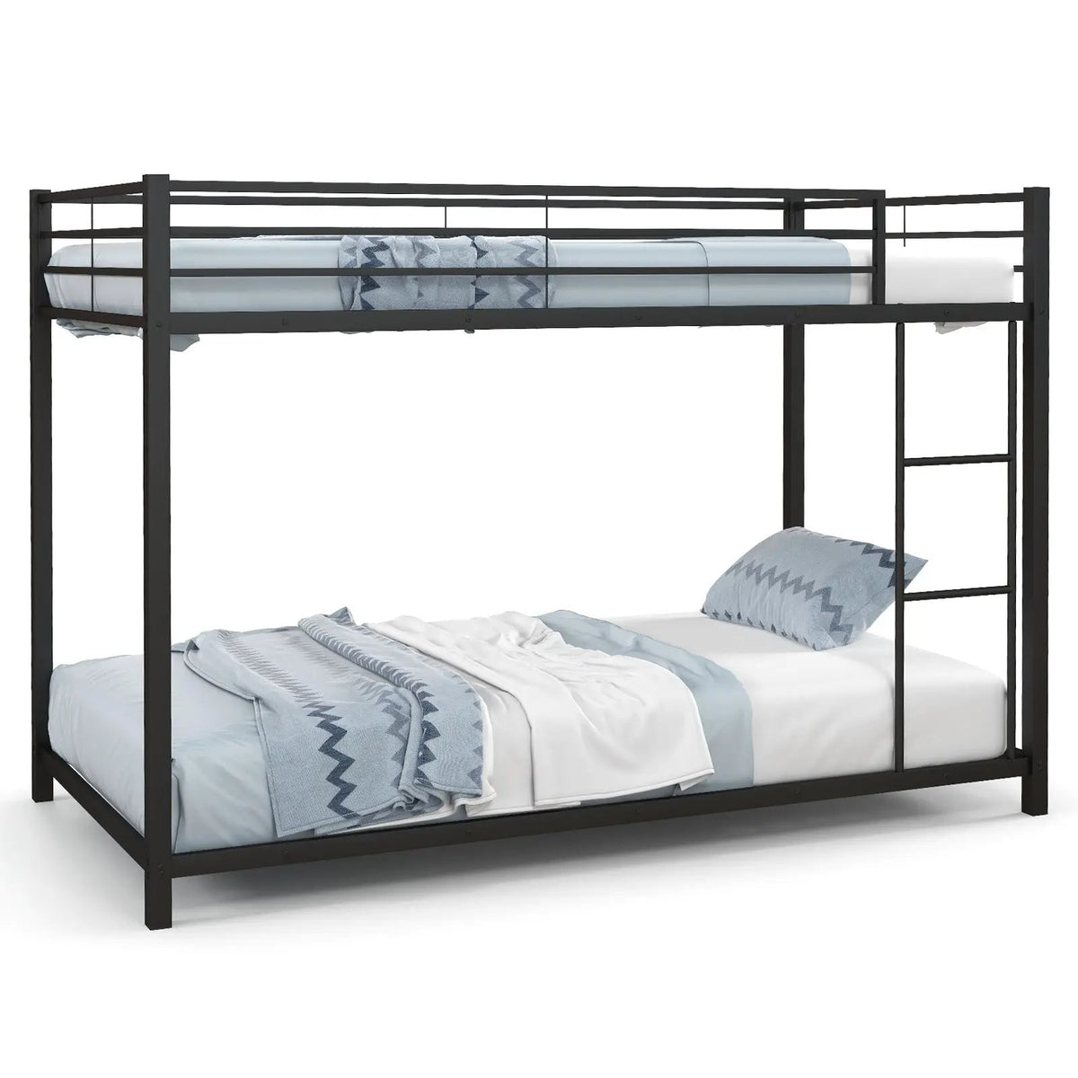 Low Profile Twin Over Twin Metal Bunk Bed with Full-length Guardrails by DirectDeals