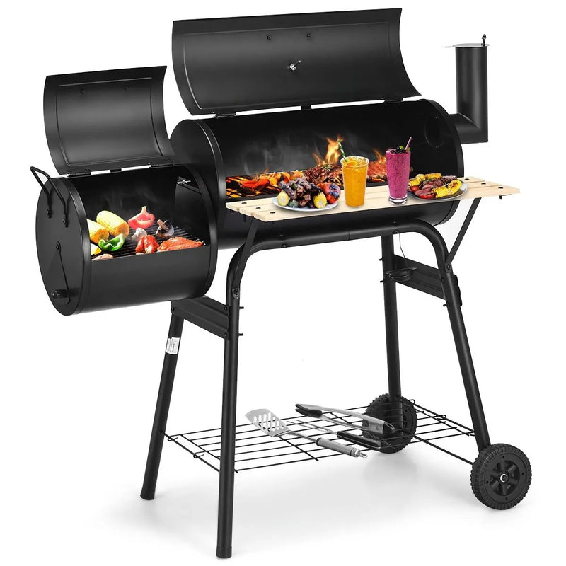 Low Smoke Outdoor BBQ Grill Steel Barbecue Cooker with Firebox by DirectDeals