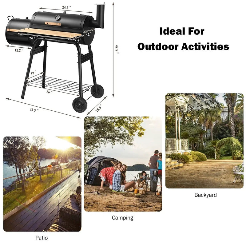 Low Smoke Outdoor BBQ Grill Steel Barbecue Cooker with Firebox by DirectDeals