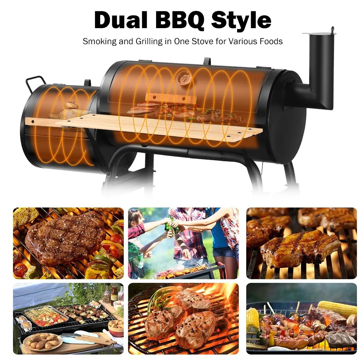 Low Smoke Outdoor BBQ Grill Steel Barbecue Cooker with Firebox by DirectDeals