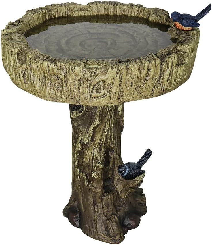 Concrete Tree Trunk Bird Bath Deep Bark 24 Inch, angled view