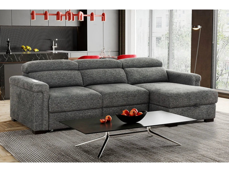 Lucious Gray Double Slider Power Sectional Sofa w/ Storage LAF Chaise by Ornate Furniture