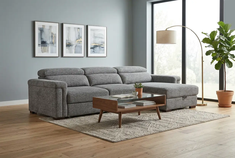 Lucious Gray Double Slider Power Sectional Sofa w/ Storage LAF Chaise by Ornate Furniture