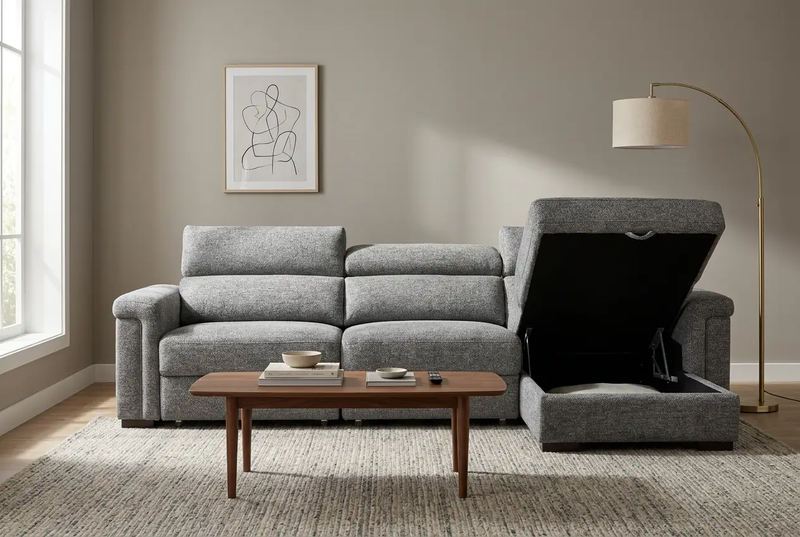 Lucious Gray Double Slider Power Sectional Sofa w/ Storage LAF Chaise by Ornate Furniture