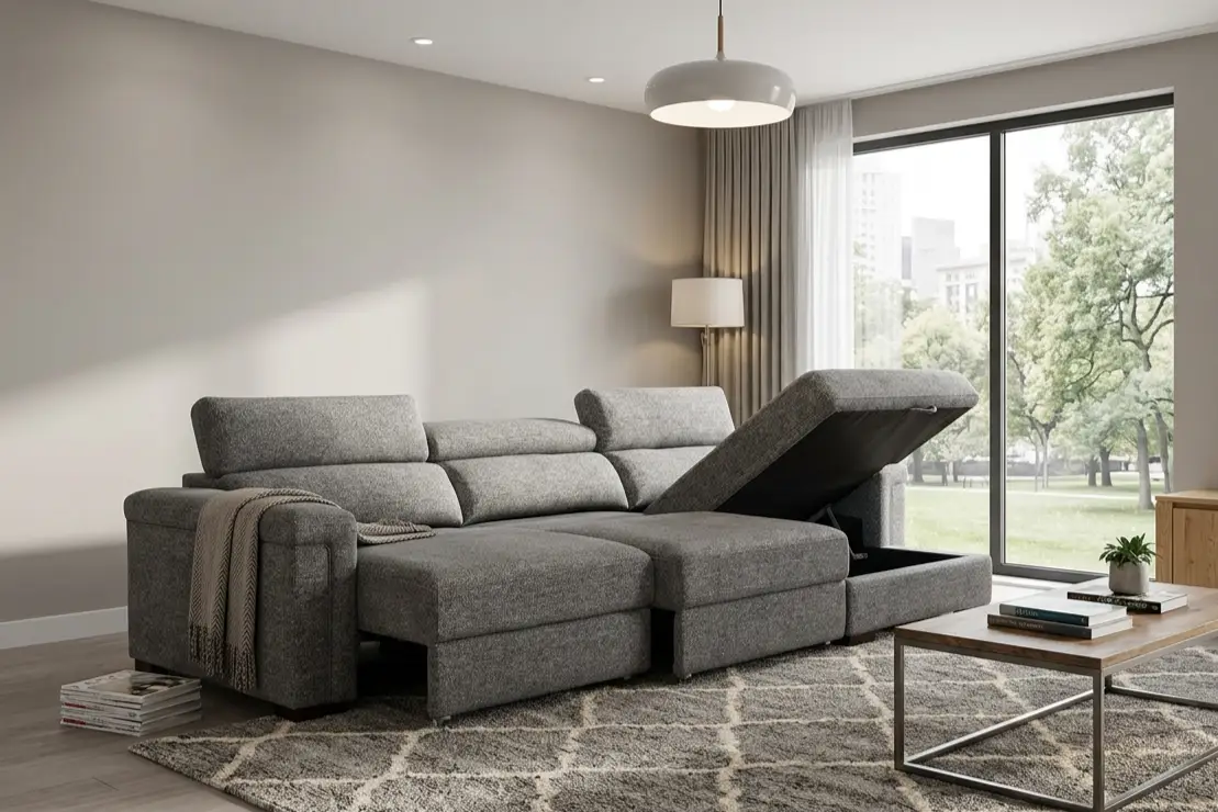 Lucious Gray Double Slider Power Sectional Sofa w/ Storage LAF Chaise by Ornate Furniture