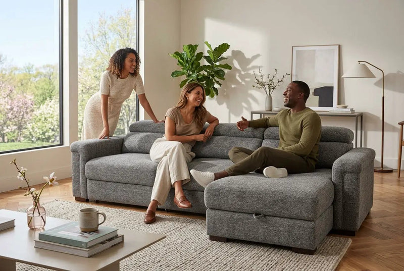 Lucious Gray Double Slider Power Sectional Sofa w/ Storage LAF Chaise by Ornate Furniture