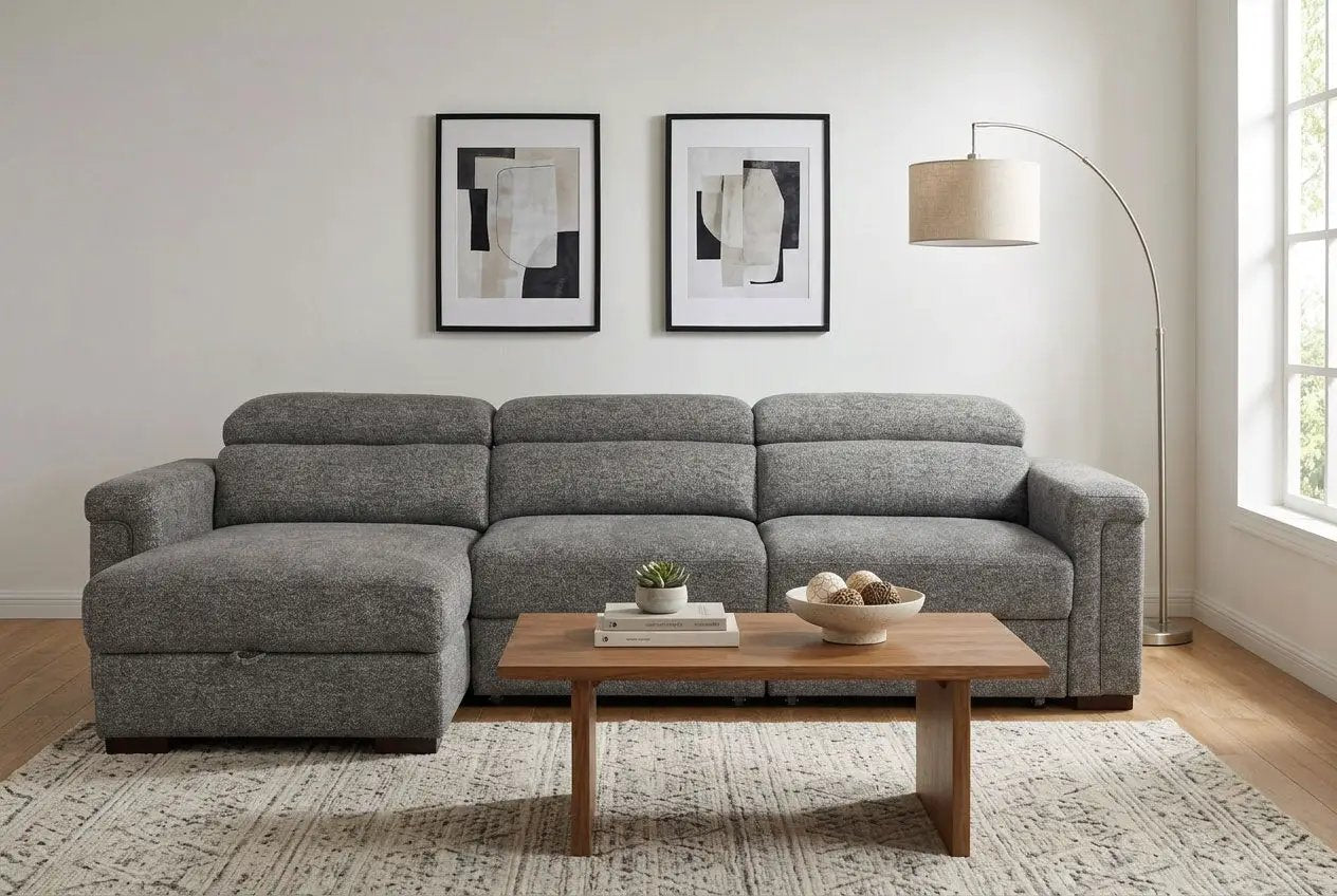 Lucious Gray Double Slider Power Sectional Sofa w/ Storage LAF Chaise by Ornate Furniture