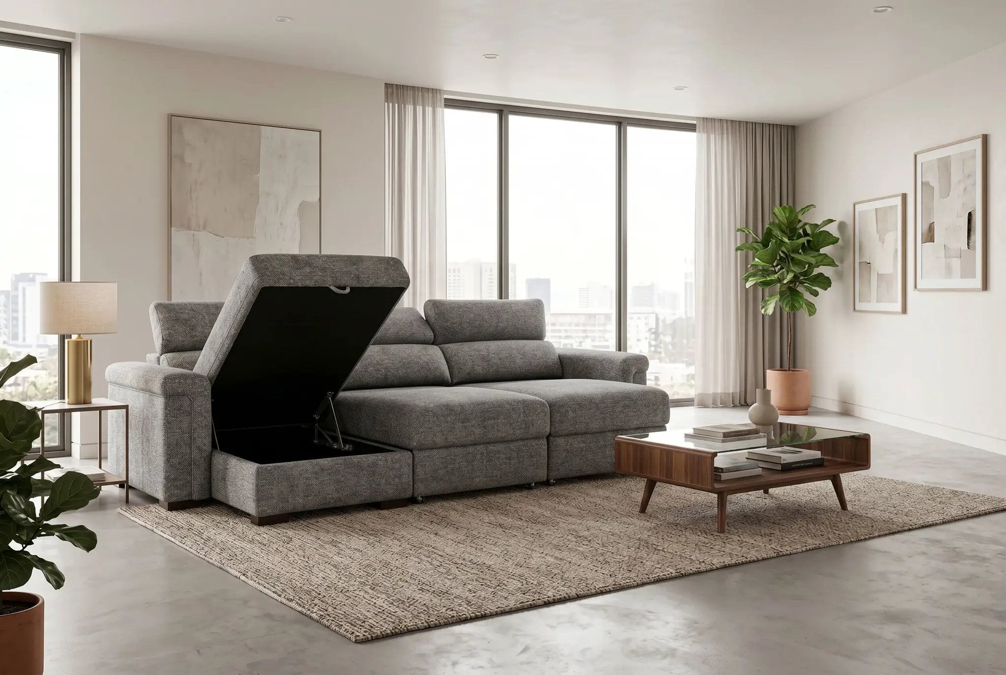 Lucious Gray Double Slider Power Sectional Sofa w/ Storage LAF Chaise by Ornate Furniture