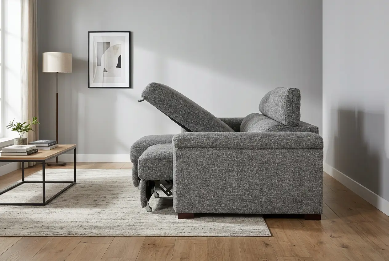 Lucious Gray Double Slider Power Sectional Sofa w/ Storage LAF Chaise by Ornate Furniture