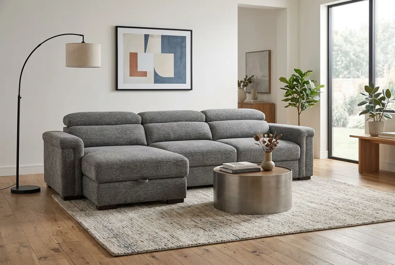 Lucious Gray Double Slider Power Sectional Sofa w/ Storage LAF Chaise by Ornate Furniture