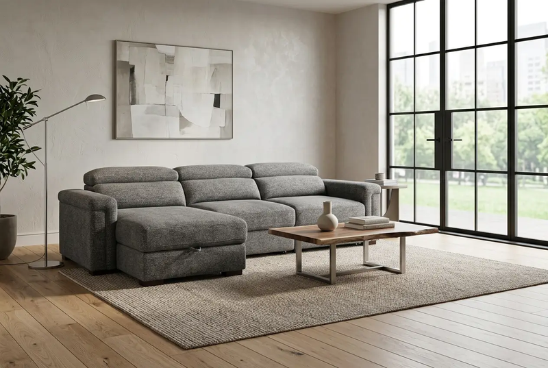 Lucious Gray Double Slider Power Sectional Sofa w/ Storage LAF Chaise by Ornate Furniture