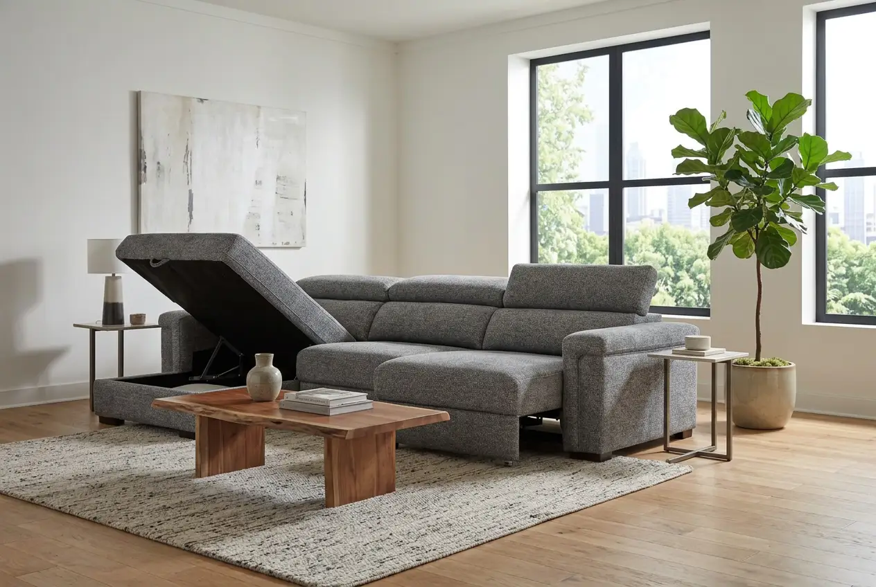 Lucious Gray Double Slider Power Sectional Sofa w/ Storage RAF Chaise by Ornate Furniture