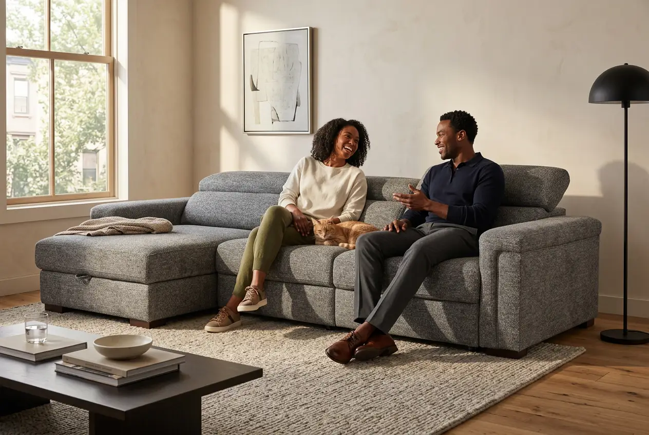 Lucious Gray Double Slider Power Sectional Sofa w/ Storage RAF Chaise by Ornate Furniture