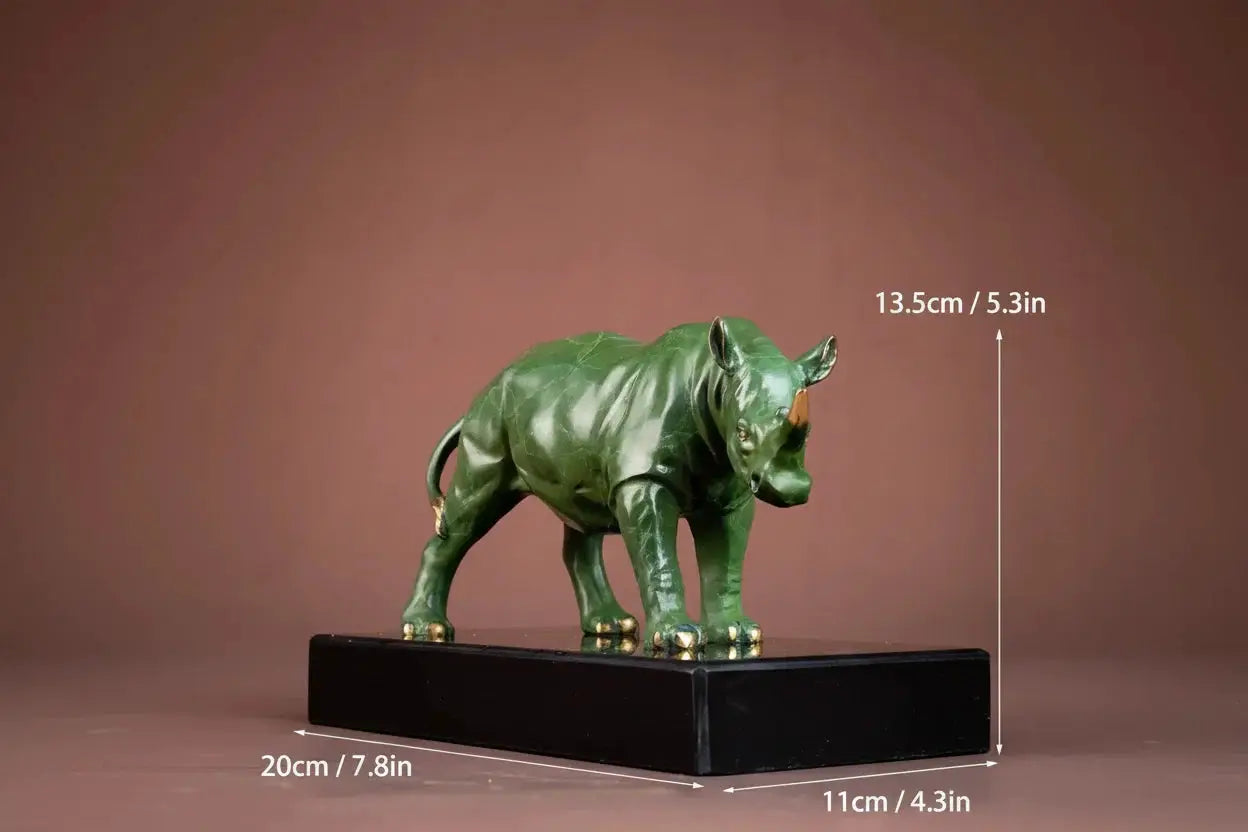 Luxury Green Rhinoceros Statue Decorative Animal Sculpture for Home & Office Decor by House Of Avana