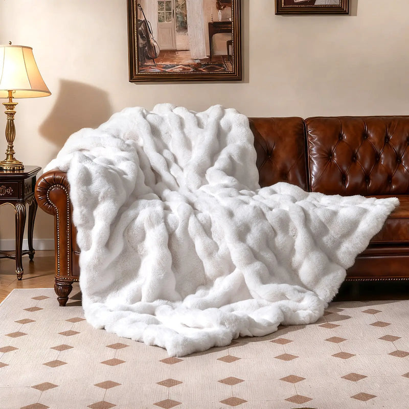Luxury Fuzzy Plush Rabbit Fur Bubble Blanket for Armchair by DirectDeals