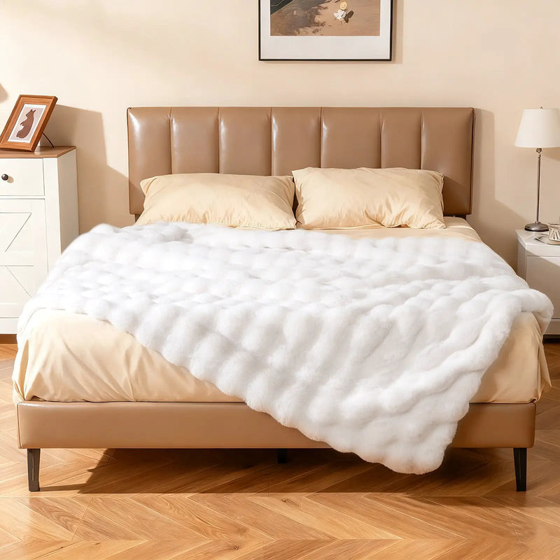 Luxury Fuzzy Plush Rabbit Fur Bubble Blanket for Armchair by DirectDeals
