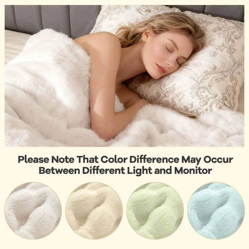 Luxury Fuzzy Plush Rabbit Fur Bubble Blanket for Armchair by DirectDeals
