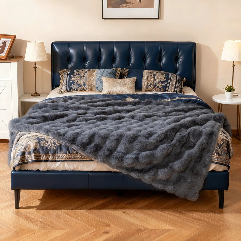 Luxury Fuzzy Plush Rabbit Fur Bubble Blanket for Armchair by DirectDeals