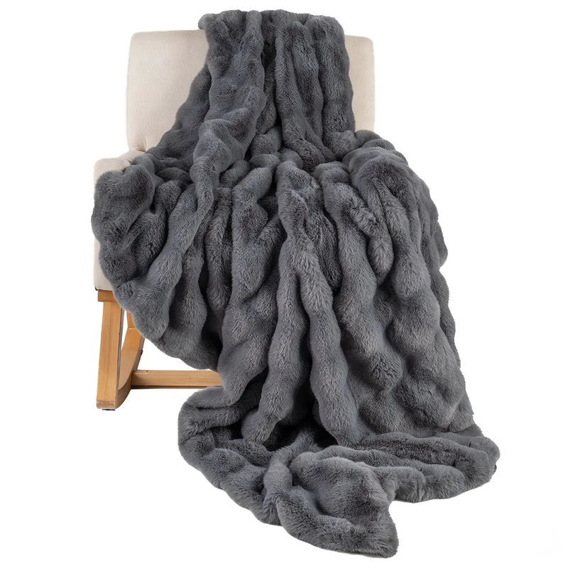 Luxury Fuzzy Plush Rabbit Fur Bubble Blanket for Armchair by DirectDeals