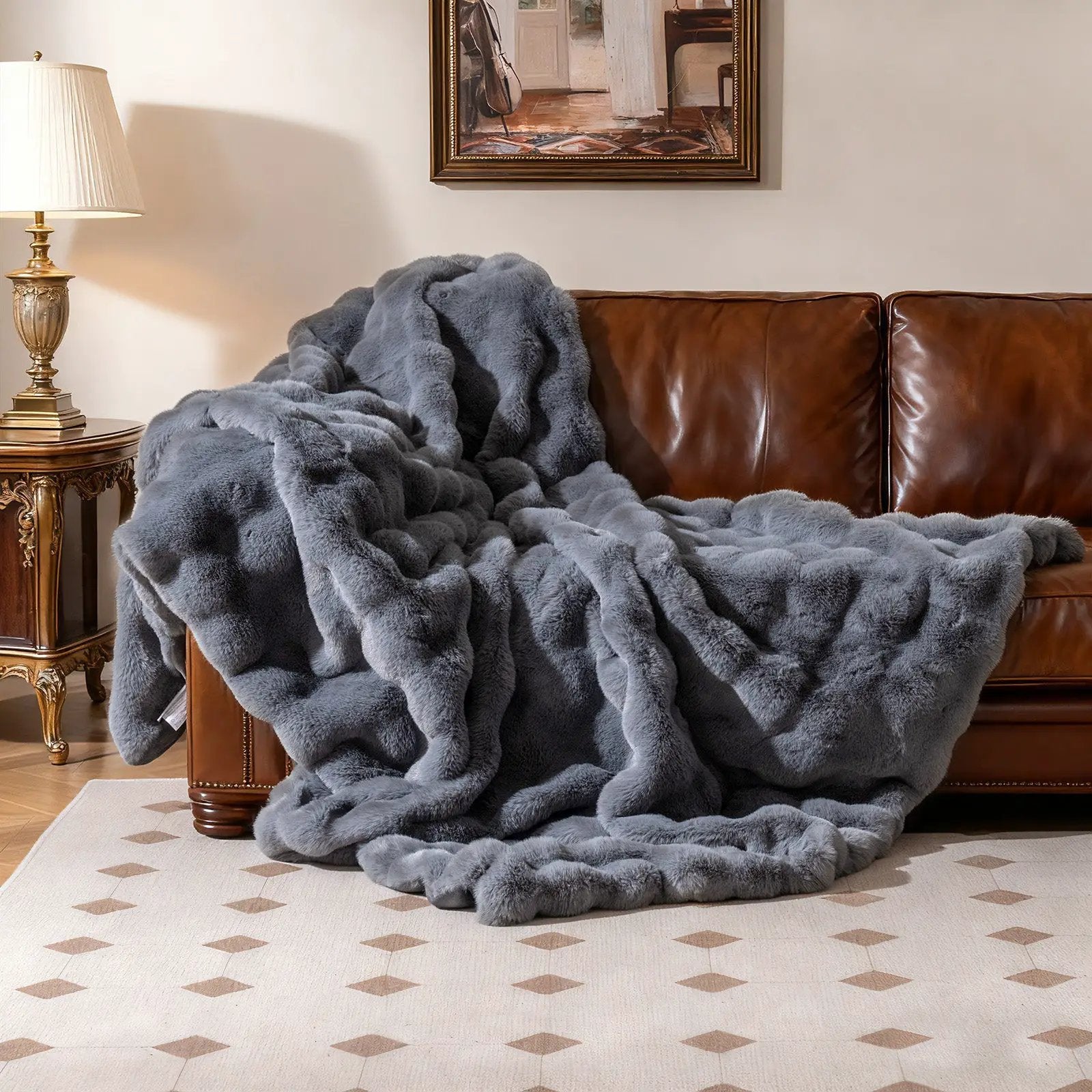 Luxury Fuzzy Plush Rabbit Fur Bubble Blanket for Armchair by DirectDeals