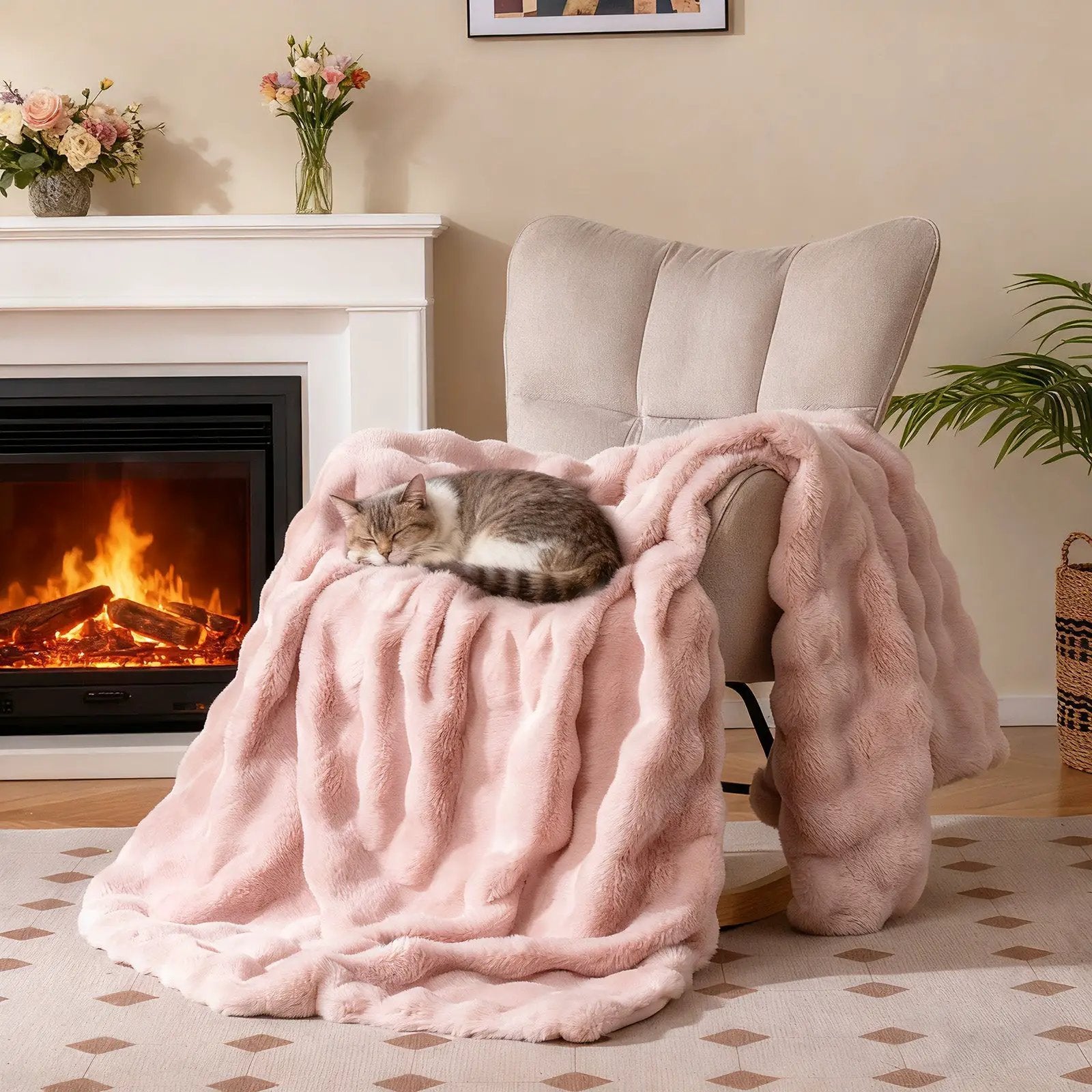 Luxury Fuzzy Plush Rabbit Fur Bubble Blanket for Armchair by DirectDeals