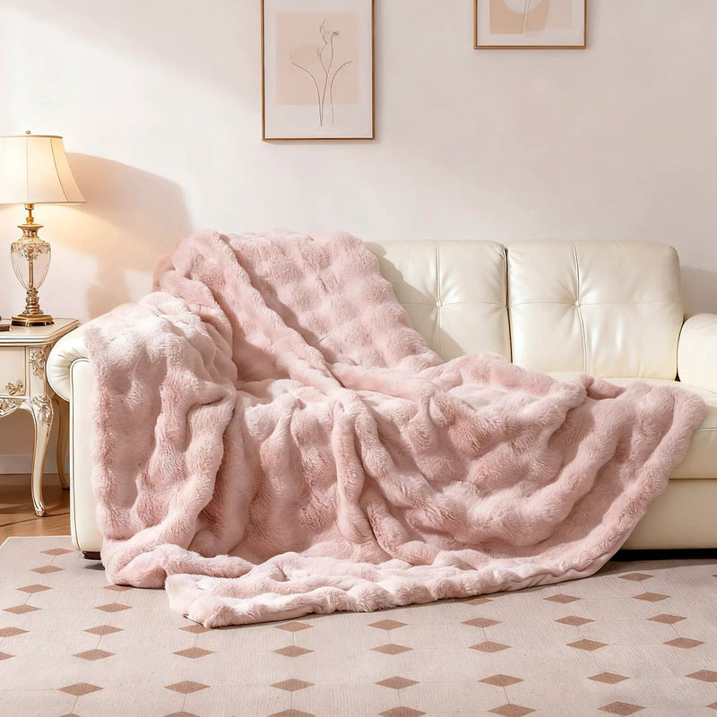 Luxury Fuzzy Plush Rabbit Fur Bubble Blanket for Armchair by DirectDeals