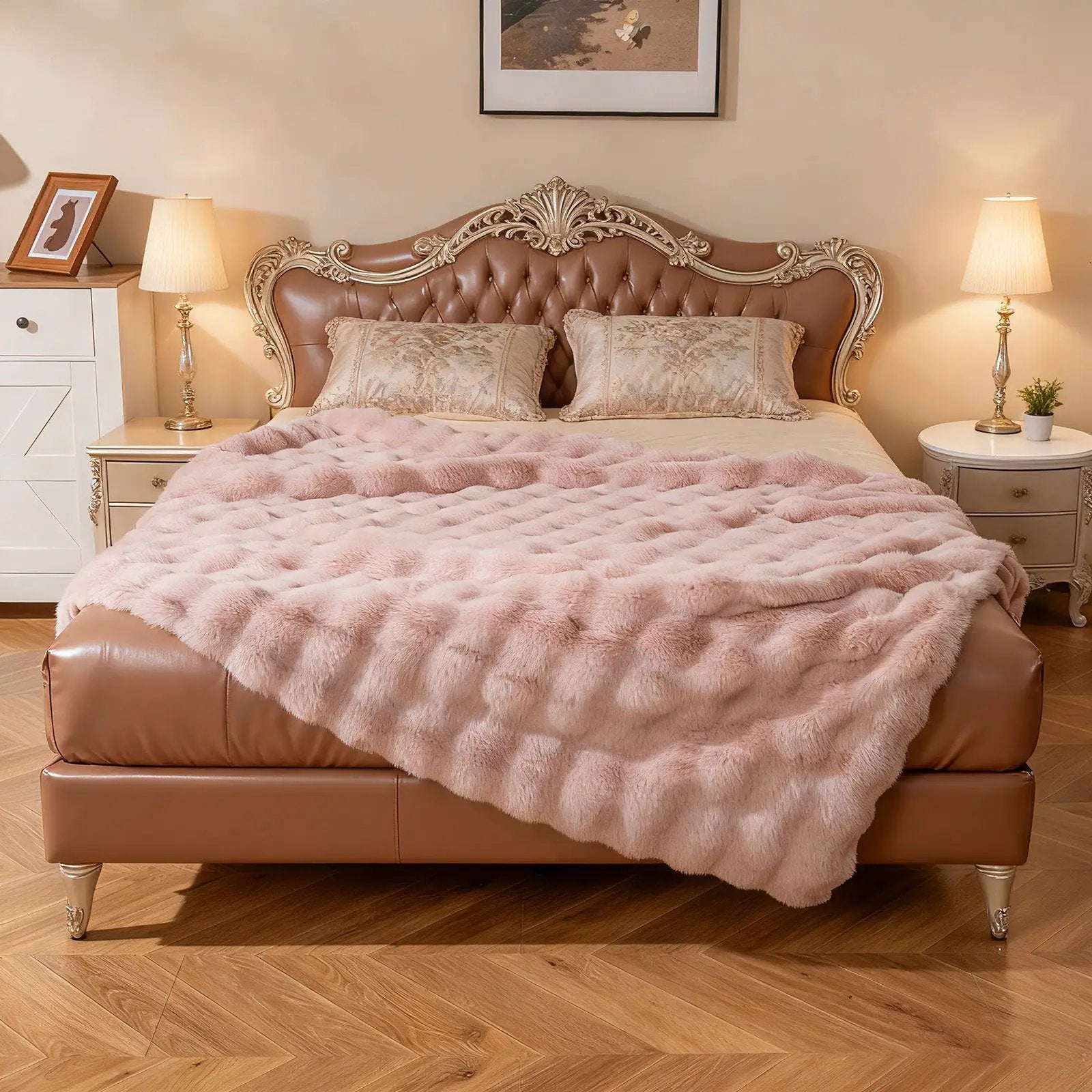 Luxury Fuzzy Plush Rabbit Fur Bubble Blanket for Armchair by DirectDeals