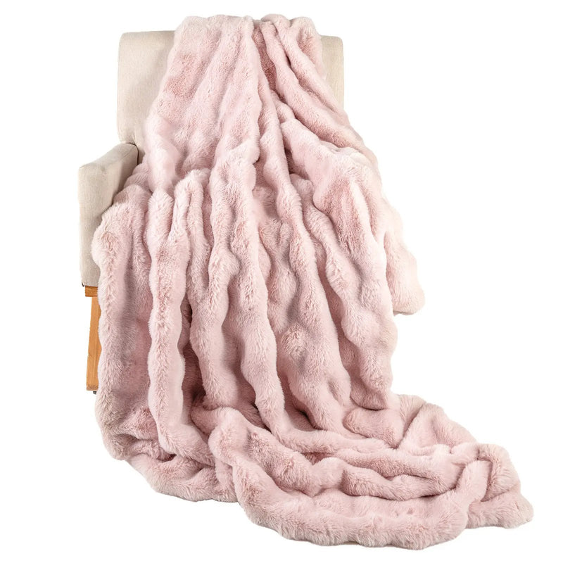 Luxury Fuzzy Plush Rabbit Fur Bubble Blanket for Armchair by DirectDeals