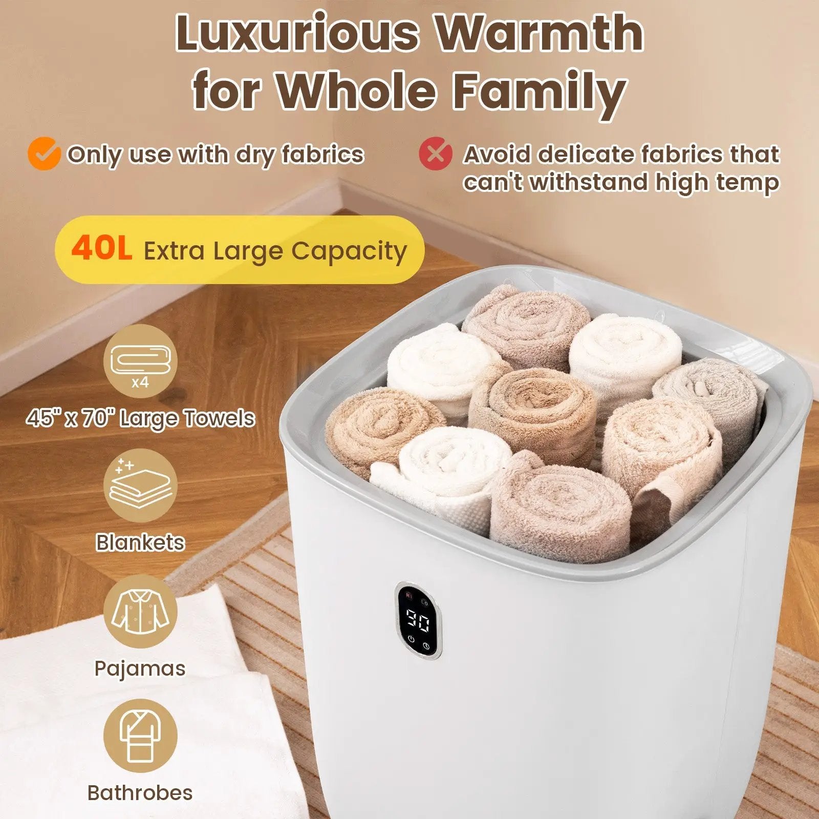40L Towel Warmer Luxury Hot Towel Bucket with 2 Heating Temperatures-White by DirectDeals