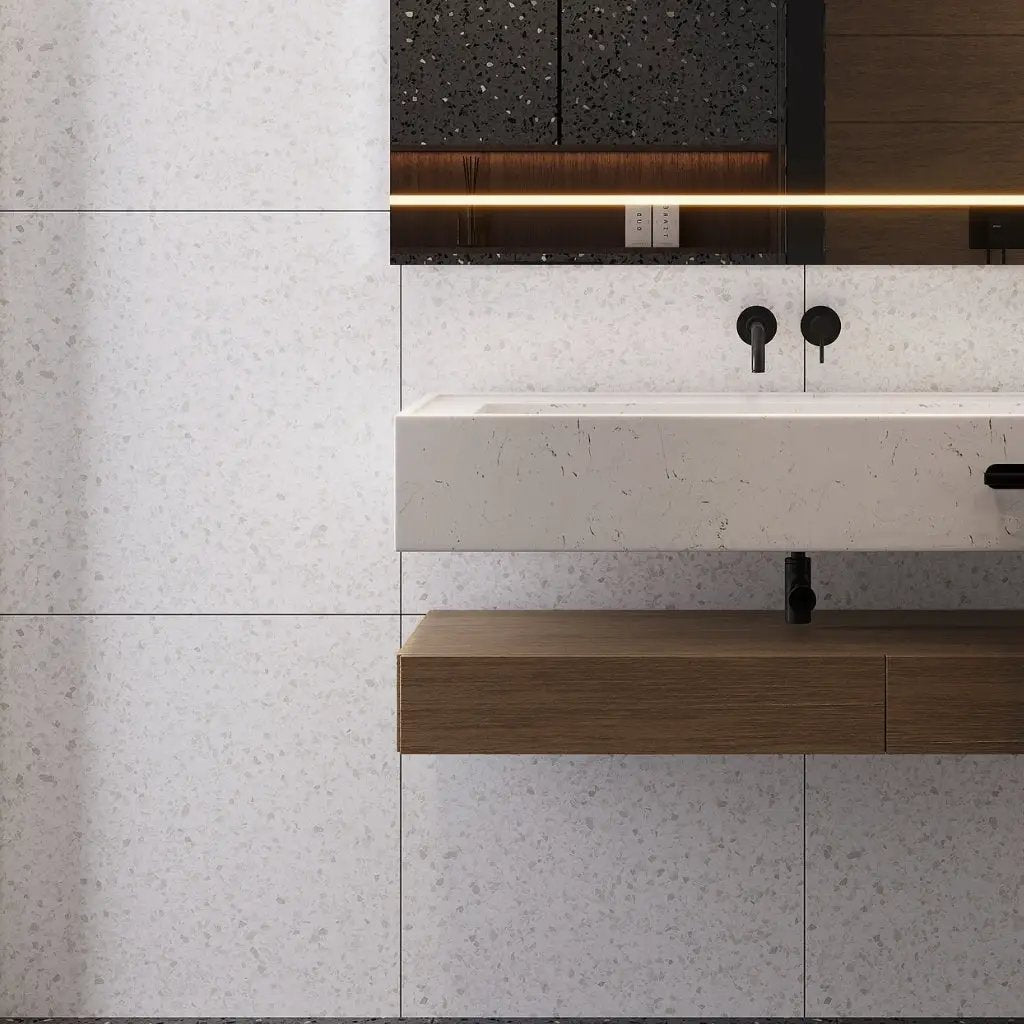Bright White with Gray Flecks 24x24 Matte Square Porcelain Large Format Tile (4 pack, 15.93 sq ft/case) by Apollo Tile