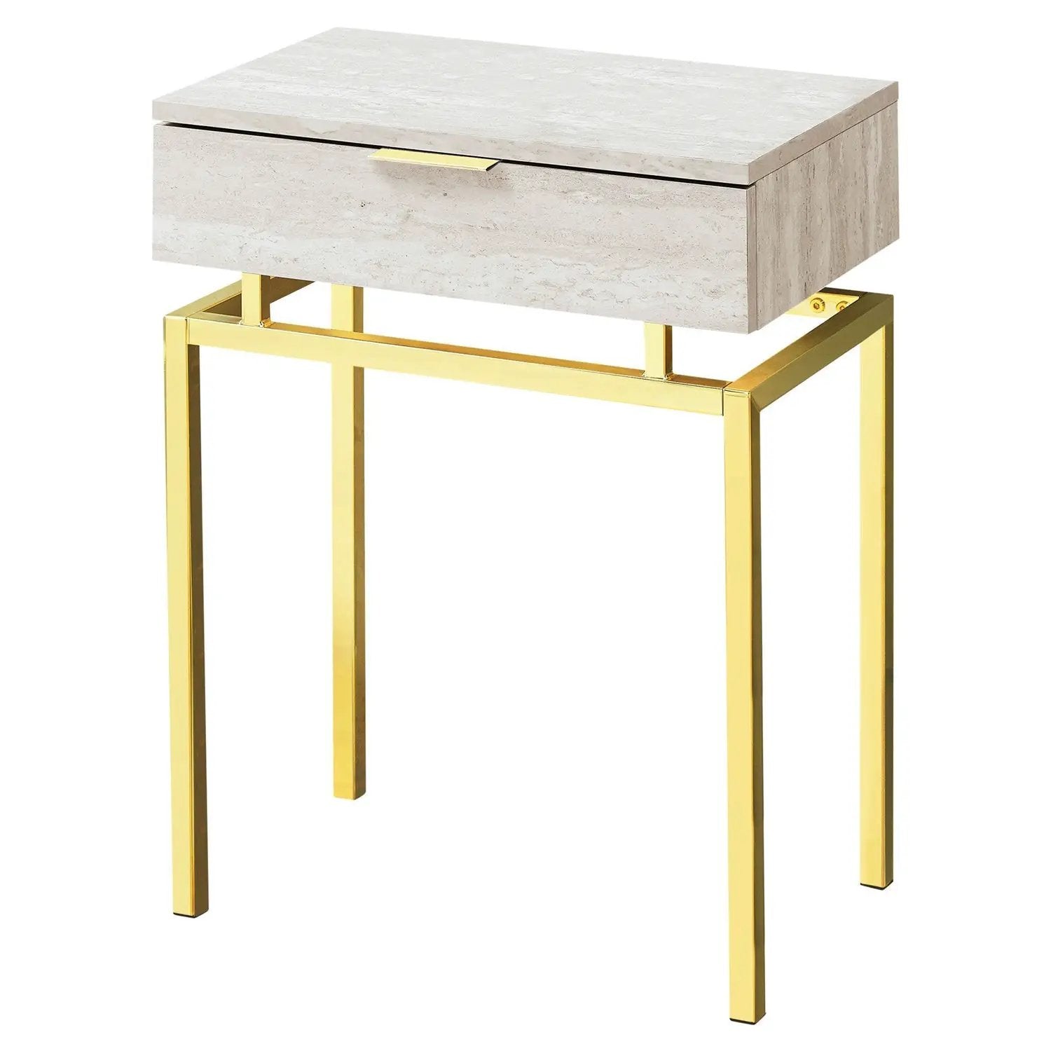 24in Modern End Table 1 Drawer Nightstand Beige Marble Gold Legs by HomePacific