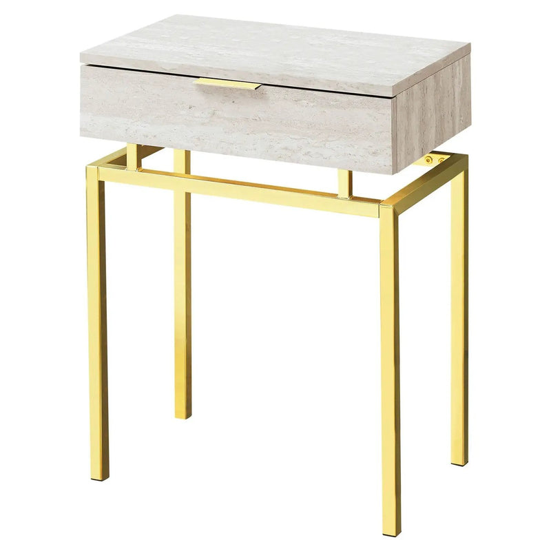 24in Modern End Table 1 Drawer Nightstand Beige Marble Gold Legs by HomePacific