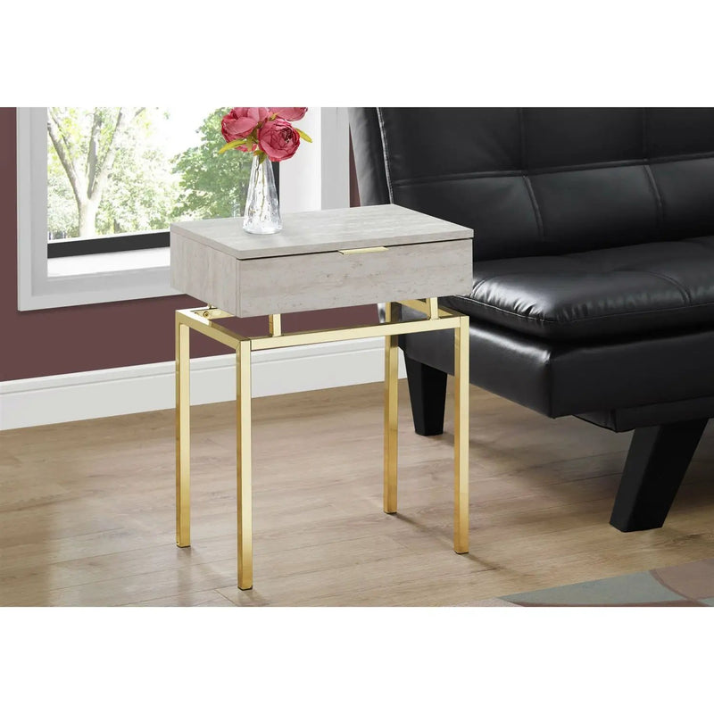 24in Modern End Table 1 Drawer Nightstand Beige Marble Gold Legs by HomePacific