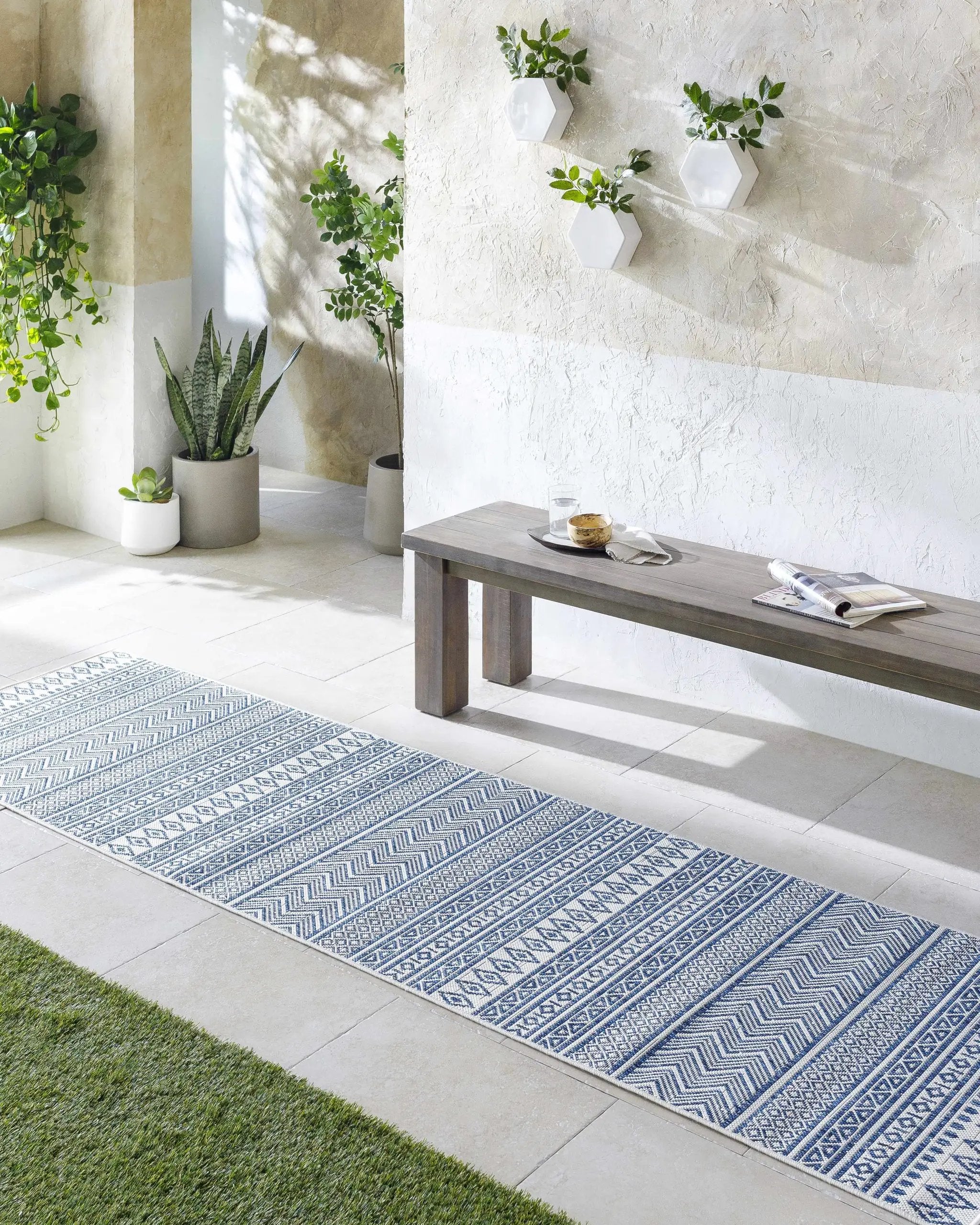 Madras Light Blue Green All Over Performance Outdoor Area Rug by Boutique Rugs