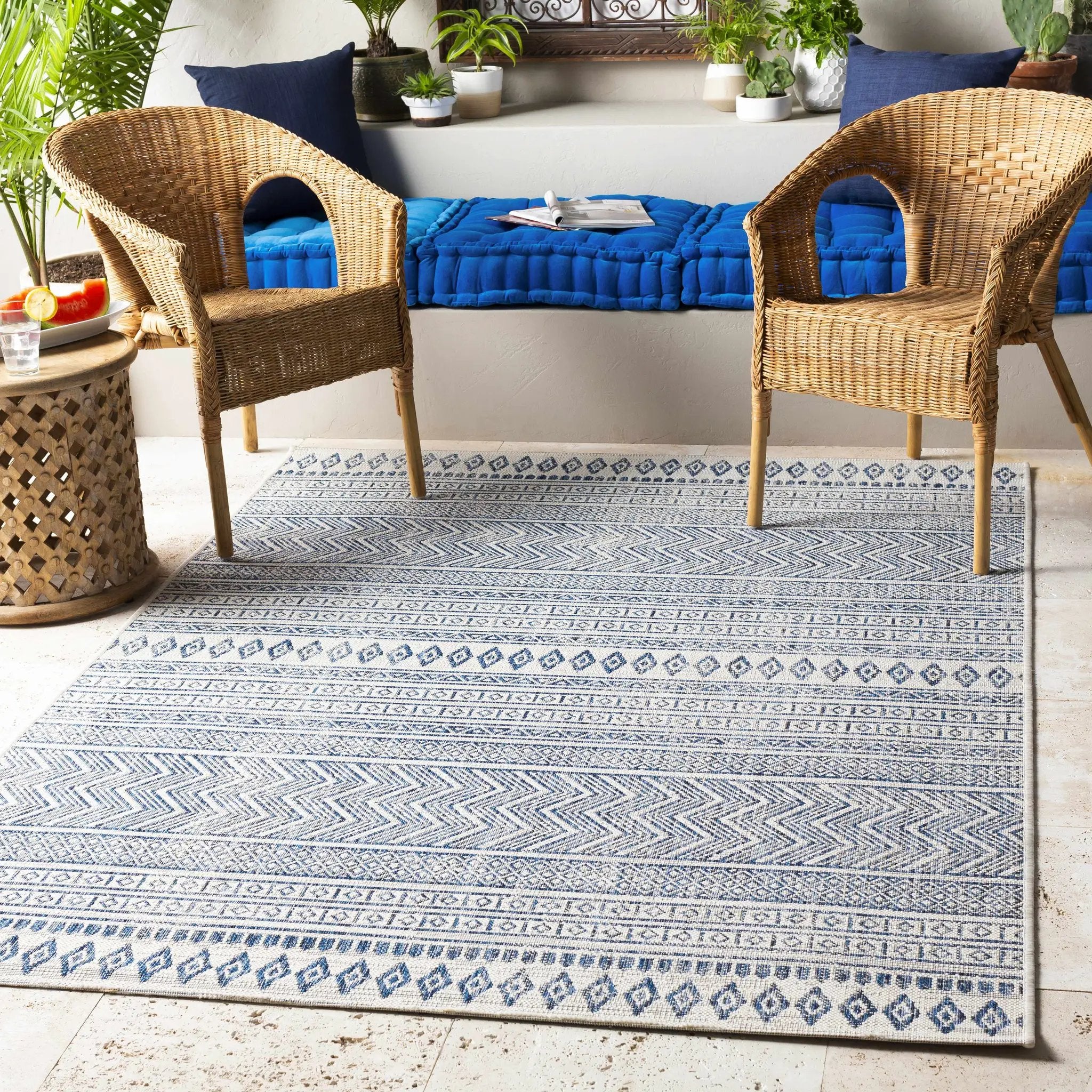 Madras Light Blue Green All Over Performance Outdoor Area Rug by Boutique Rugs