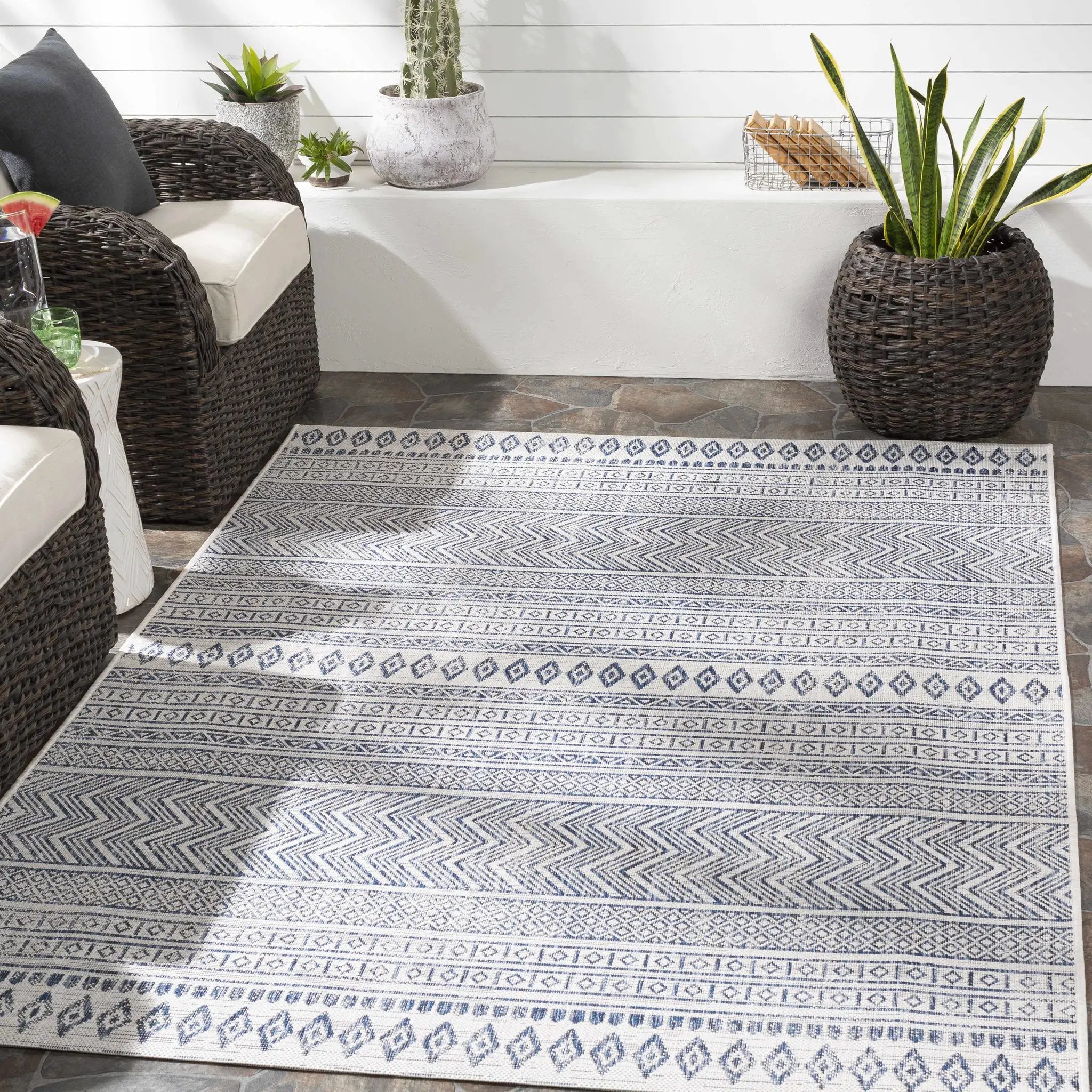 Madras Light Blue Green All Over Performance Outdoor Area Rug by Boutique Rugs