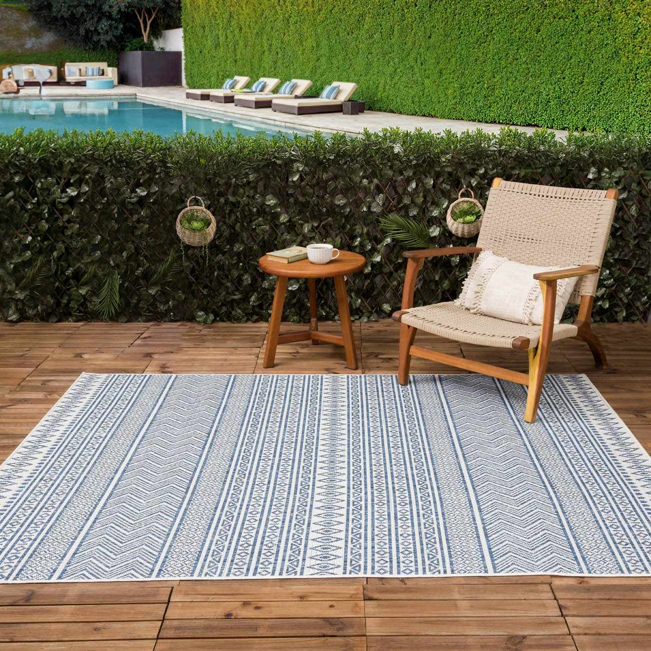 Madras Light Blue Green All Over Performance Outdoor Area Rug by Boutique Rugs