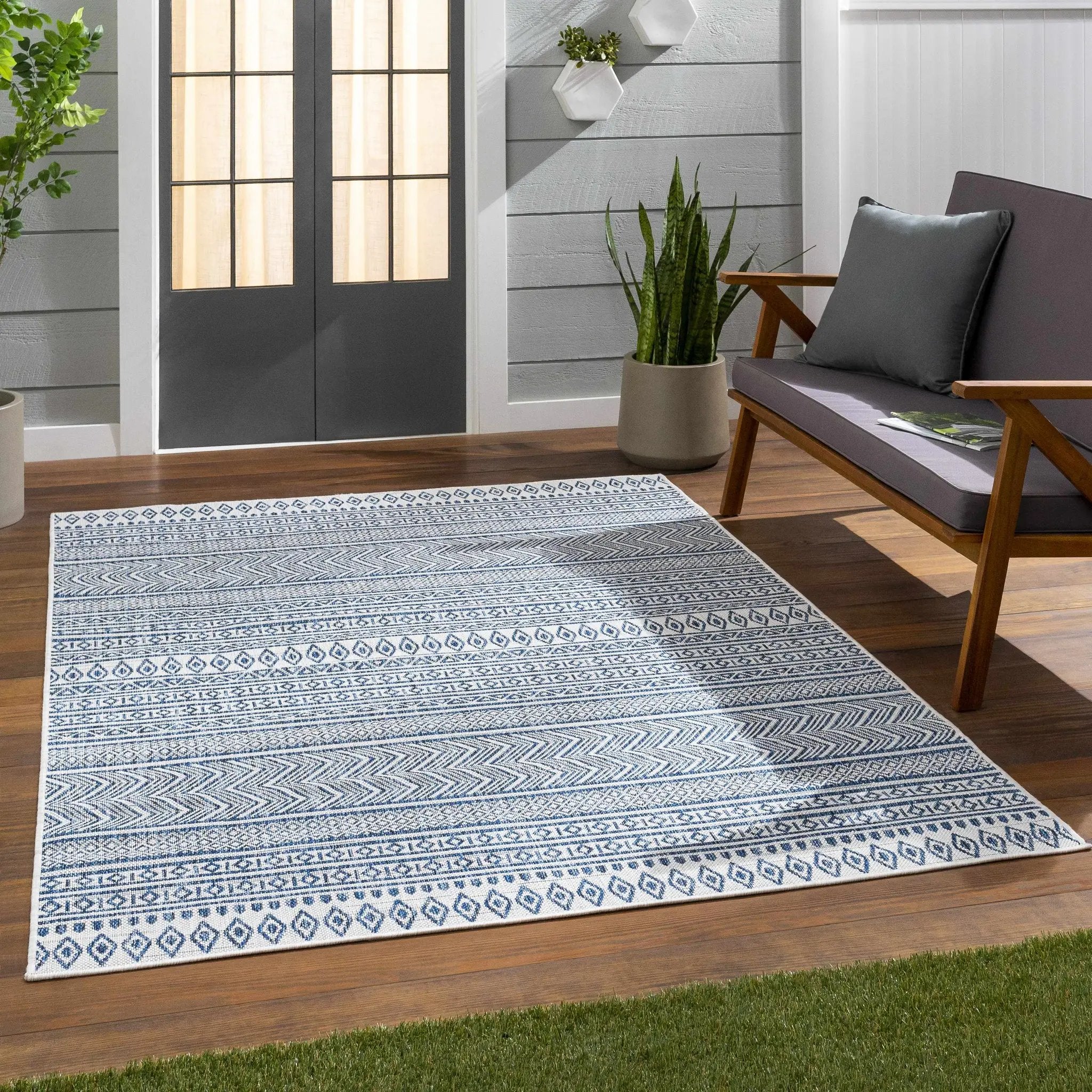 Madras Light Blue Green All Over Performance Outdoor Area Rug by Boutique Rugs